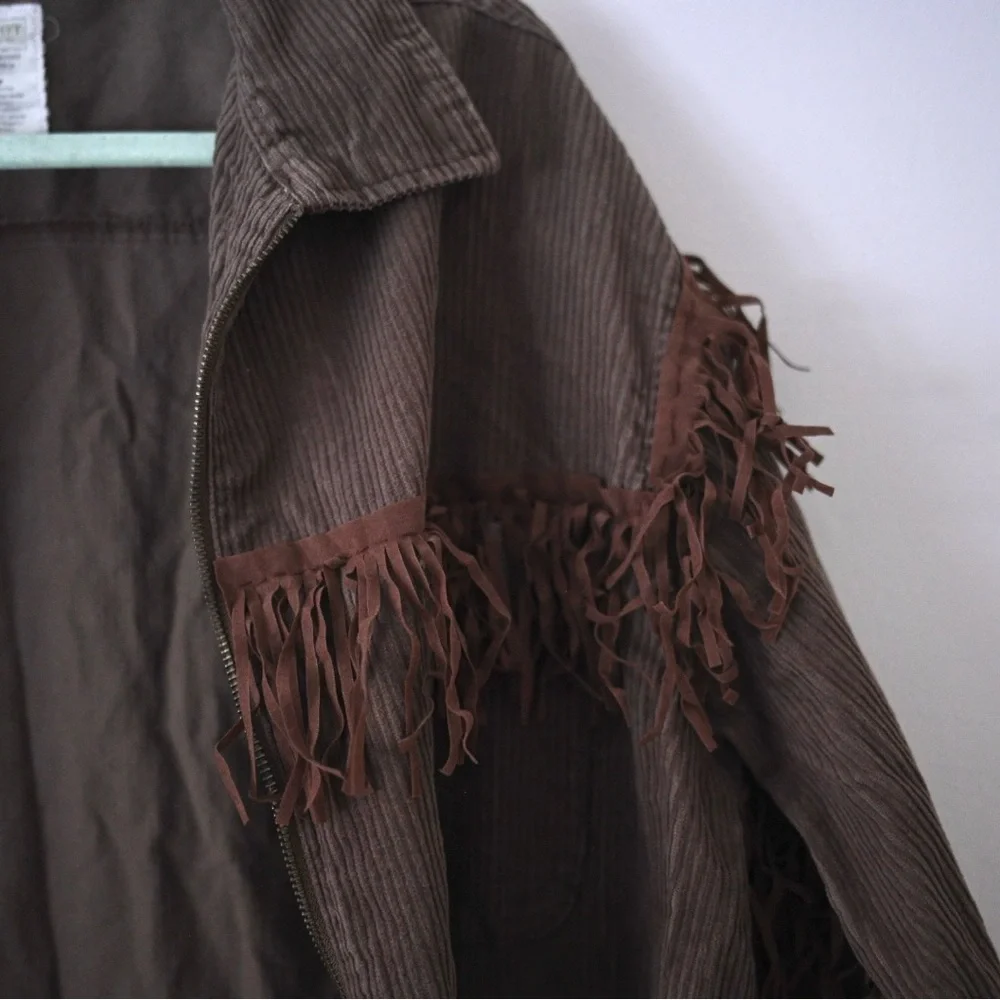 Vintage 90’s Old Navy Brown Fringe Zipped Corduroy Jacket Size M(men’s) Y2K Boho - Picture 7 of 10